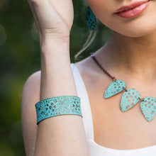 Load image into Gallery viewer, Copper Patina Bracelet - Turquoise Floral and Vine
