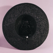Load image into Gallery viewer, Straw Fedora With Embroidered Fan Motif Band: BK
