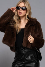 Load image into Gallery viewer, Notched Collar Faux Fur Crop Jacket: BRN-dark coffee-186630 / M
