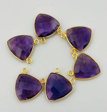 Load image into Gallery viewer, Amethyst Connector – 1 Piece | Gold Plated Bezel | Trillion Shape | Size: 15mm
