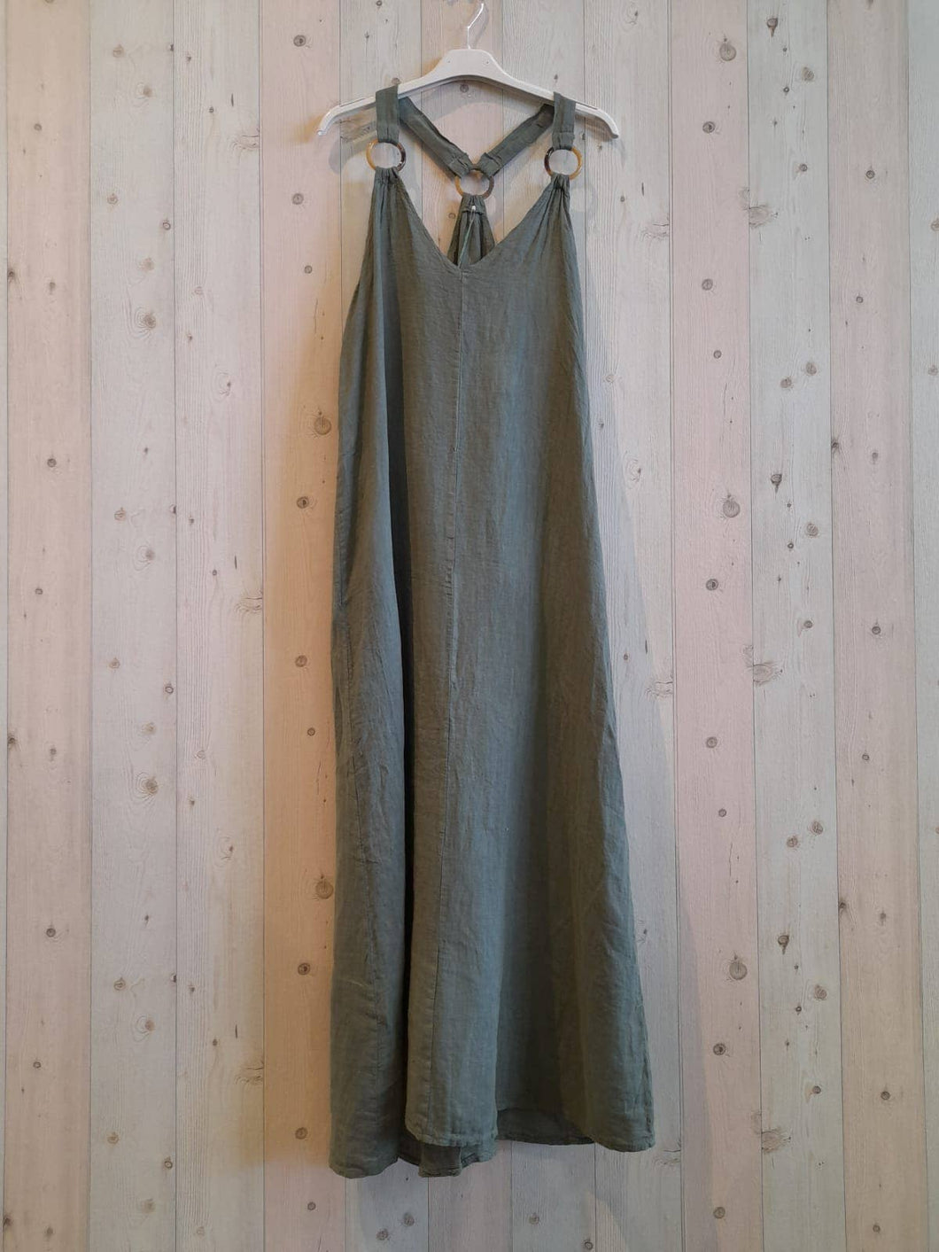 REF 16857 LONG STRAP DRESS 100% LINEN: KAKY