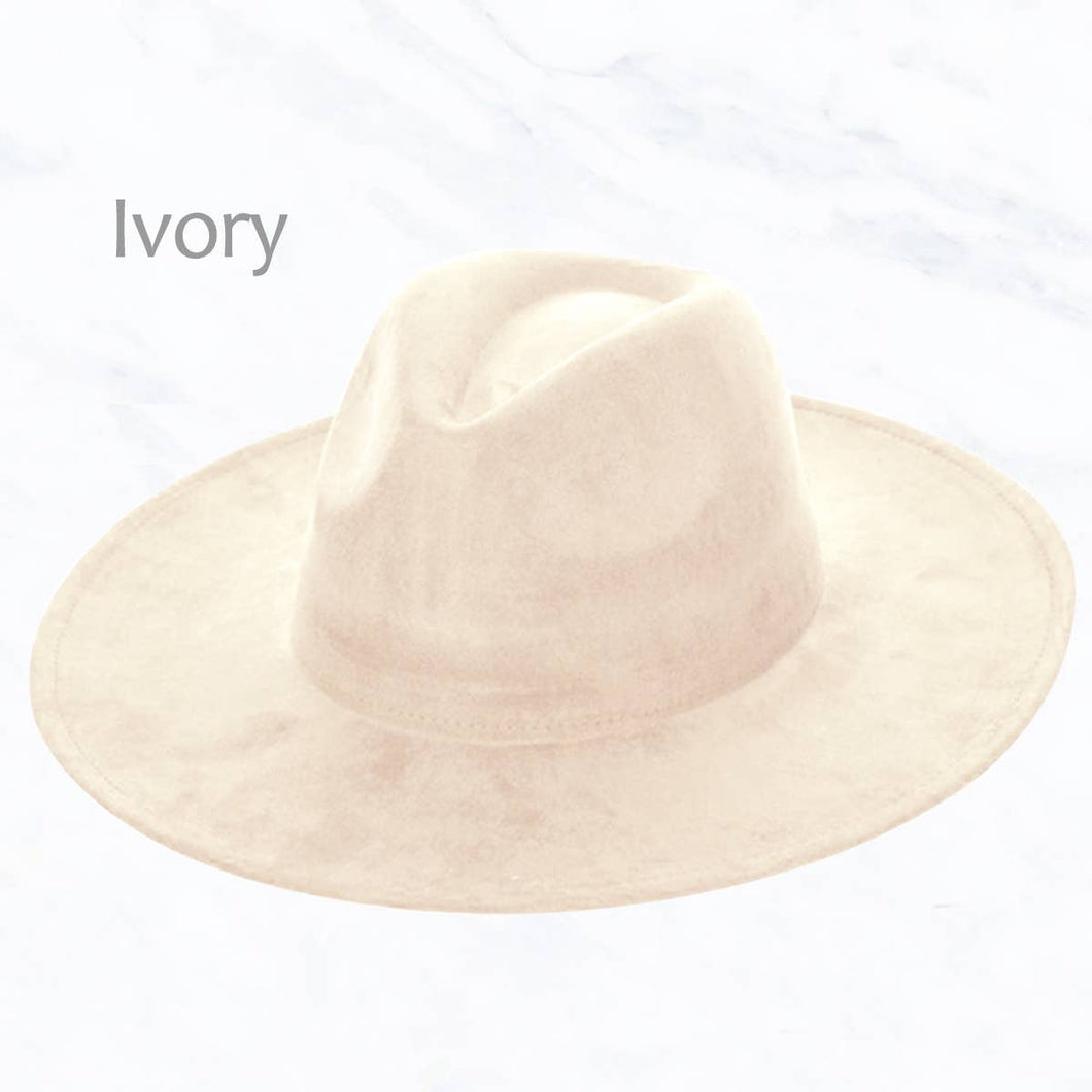 Suede Large Eaves Peach Top Fedora Hat: Ivory