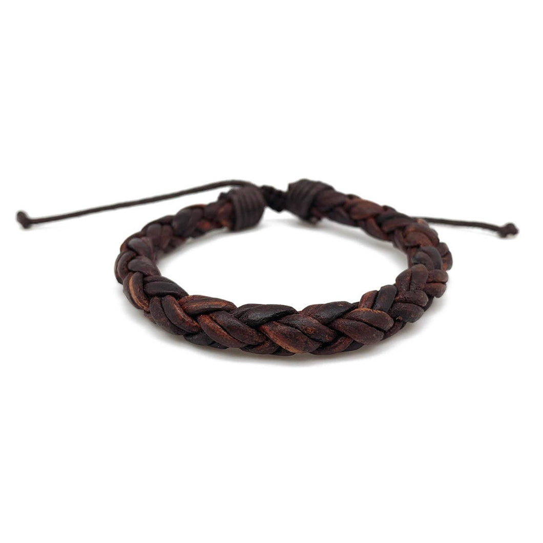 Leather Round Wrapped Braid Pull Tie Bracelet