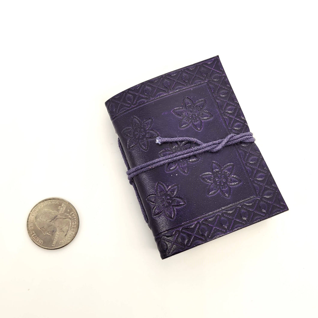 Dark Navy Embossed Leather Mini Journal