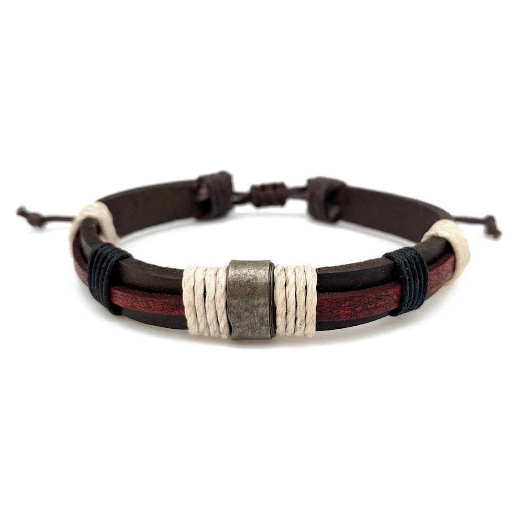 Aadi Red & Brown Leather and Twine Bracelet