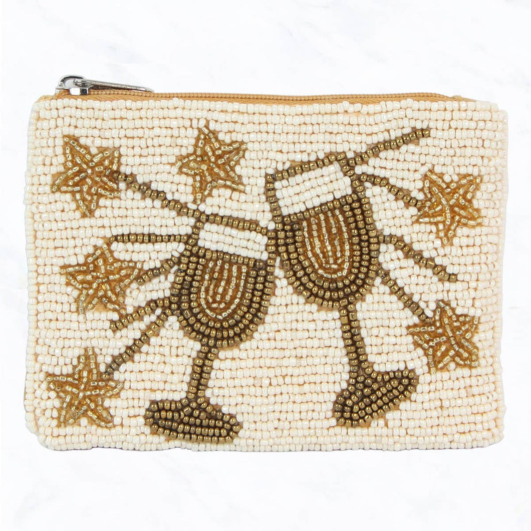 Champagne Seed Bead Coin Purse