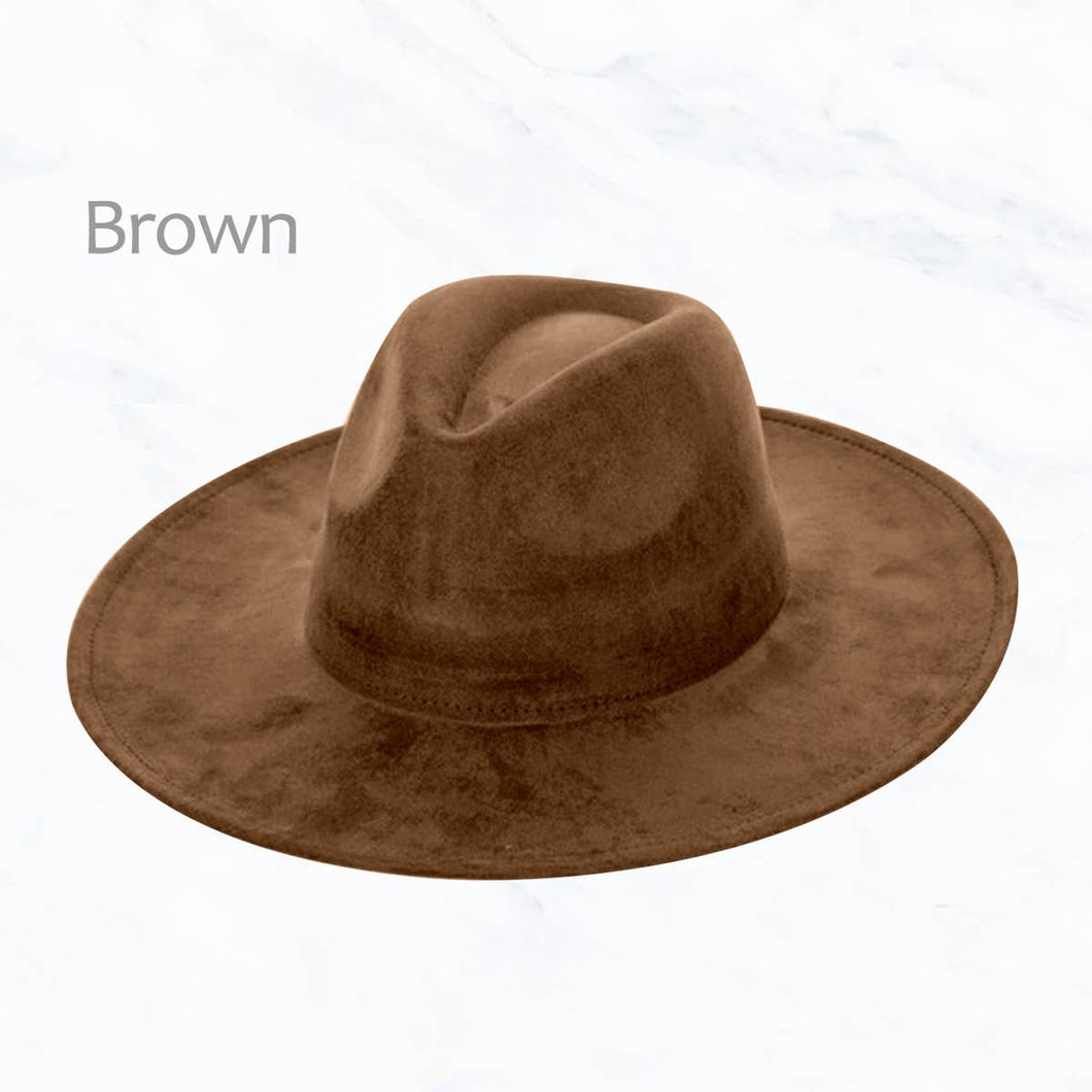 Suede Large Eaves Peach Top Fedora Hat: Brown
