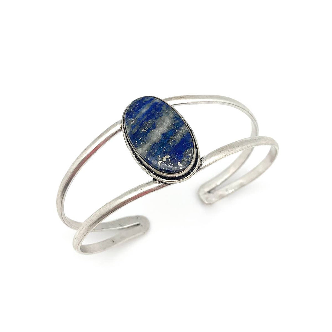 Semiprecious Stone Cuff Bracelet - Lapis