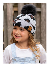 Load image into Gallery viewer, Kids White Leopard Knit Beanie
