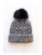 Load image into Gallery viewer, Women&#39;s Grey and Black Cable Knit Beanie
