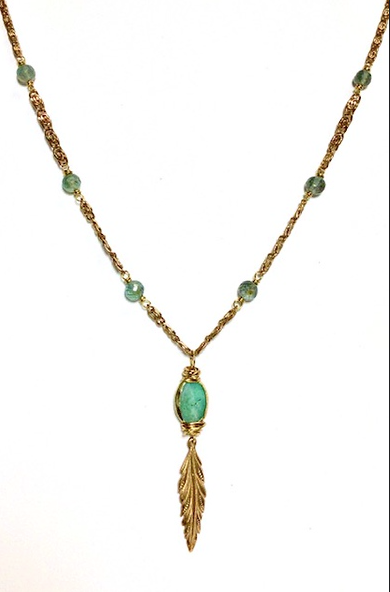 Andrea Barnett Bronze Leaf Emerald Valley Turquoise Necklace