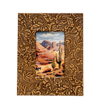 Load image into Gallery viewer, Embossed Leather and Wood Photo Frame

