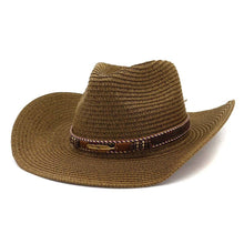 Load image into Gallery viewer, Leather Belt Straw Cowboy Hat

