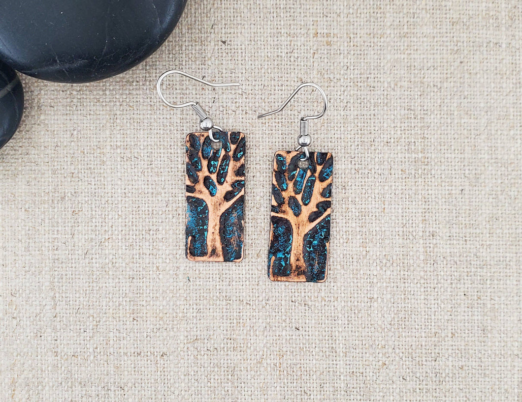 Natural Patina Copper Tree Earrings