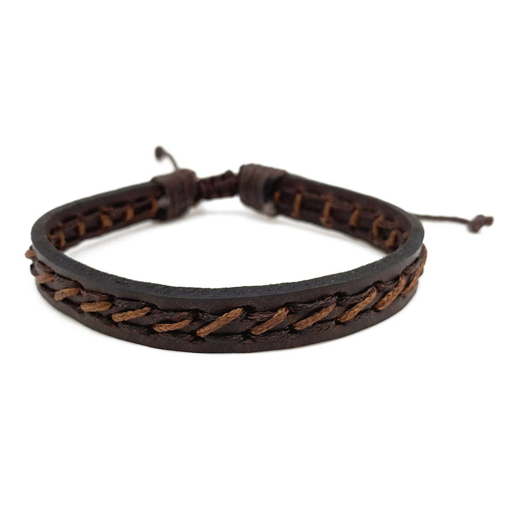 Brown Woven Leather Pull Tie Bracelet