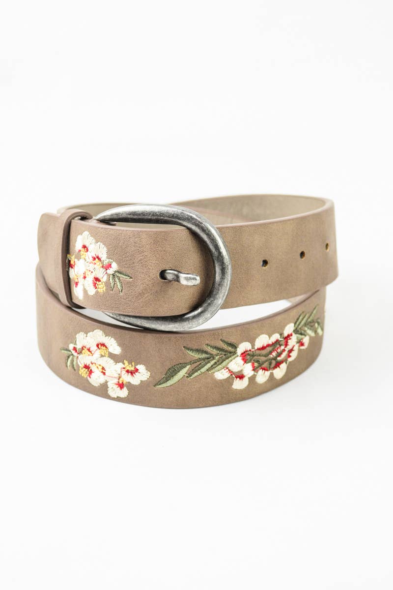 Hibiscus Vegan Leather Embroidered Belt