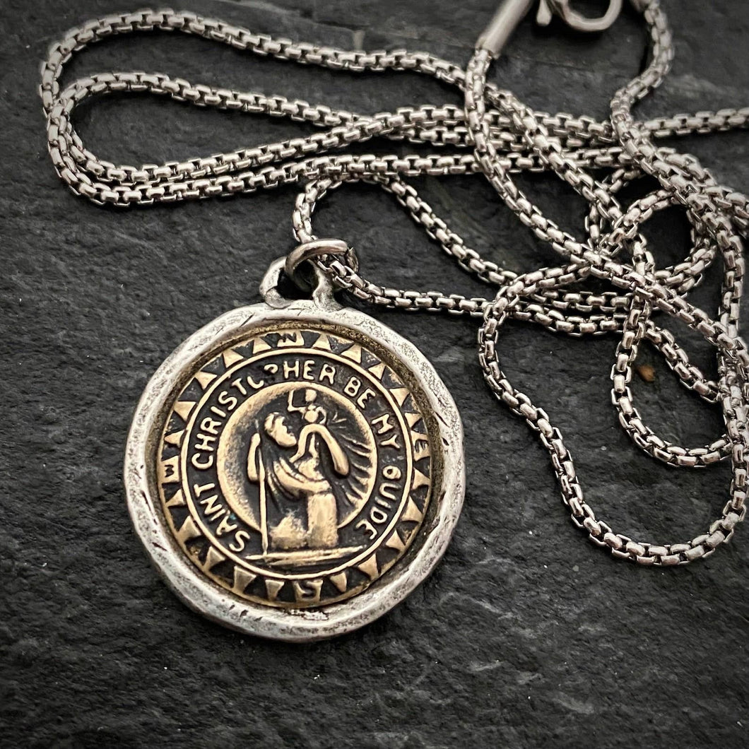 St. Christopher Bronze and Pewter Necklace